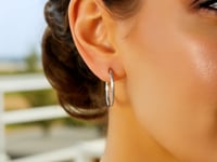 Boucles d'oreilles créoles en or blanc 14 carats, taillées au diamant (2x25mm)