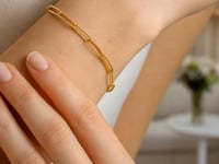 Bracelet maille trombone avec billes alternées, or jaune 14 carats, poli (3,50 mm)