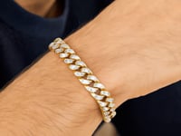 Bracelet Cubain Miami Moderne Pave Blanc en Or Jaune 14k Poli (8,00 mm)
