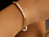 Bracelet en or jaune 14 carats, perles d'eau douce et perles Pallina (2,00 mm), finition polie
