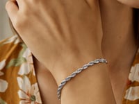 Bracelet en or blanc 14 carats, massif, maille corde, taillé diamant (3,00 mm)