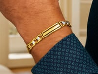 Bracelet pour homme en or deux tons 14 carats, style barre fantaisie, avec raccords incurvés (9,65 mm)