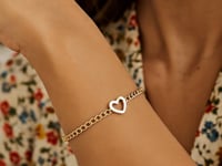 Bracelet chaîne gourmette 14 carats en or jaune avec cœur, 7 pouces (3,40 mm)