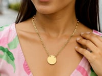 Collier à maillons trombone avec disque circulaire poli en or jaune 14 carats