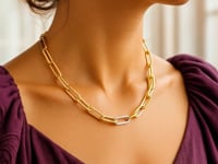 Collier chaîne trombone en or jaune 14 carats avec maillon diamant (6,00 mm)