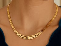 Collier en or jaune 14 carats à maillons à motif de méandres grecs dégradés