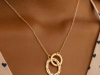 Collier à maillons en or jaune 14 carats, double cercle ajouré poli brillant