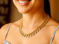 Chaîne Gourmette Pavée Bicolore Or 14 carats (12,18 mm)