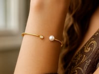 Jonc ouvert en or jaune 14 carats avec perle et diamant (3,00 mm)