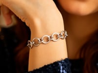 Sterling Silver Rhodium Plated Round Link Bracelet