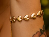 Sterling Silver Yellow Gold Plated Puffed Hearts Bracelet