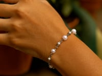 Sterling Silver Rhodium Plated Pearl Bead Bracelet