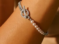 Sterling Silver Rhodium Plated Pearl Pearl Curb Toggle Bracelet (4.50 mm)