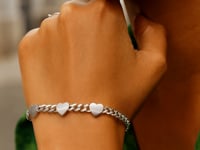 Sterling Silver Rhodium Plated Heart Chain Bracelet