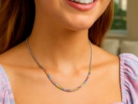 Sterling Silver Rhodium Plated Rainbow CZ Necklace