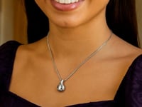 Sterling Silver Rhodium Plated Puffed Raindrop CZ Necklace