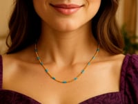 Sterling Silver Gold Plated Blue Enamel Beaded Necklace