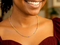 Sterling Silver Gold Plated Purple Enamel Beaded Necklace
