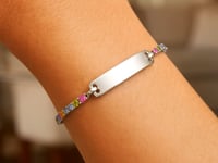 Sterling Silver Rhodium Plated Rainbow CZ ID Bracelet (2.70 mm)
