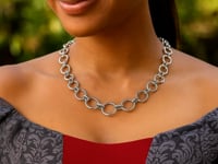 Sterling Silver Rhodium Plated Round Link Necklace