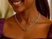 Sterling Silver Rhodium Plated Paperclip Toggle Necklace