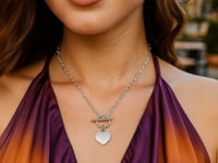 Sterling Silver Rhodium Plated Heart Toggle Necklace