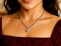 Sterling Silver Rhodium Plated Heart Padlock Figaro Necklace