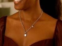 Sterling Silver Rhodium Plated Lock Paperclip Link Necklace