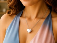 Sterling Silver Rhodium Plated Puffy Heart Necklace