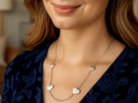 Sterling Silver Rhodium Plated Hearts Station Necklace