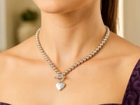 Sterling Silver Rhodium Plated Bead Toggle Heart Necklace