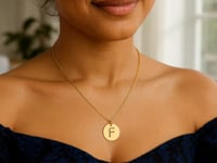 14K Yellow Gold Disc Initial F Pendant