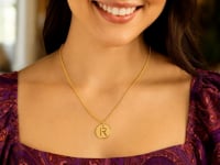14K Yellow Gold Disc Initial R Pendant