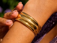 Sterling Silver Gold Plated Bold Ribbed Cuff Bangle (25.00 mm)
