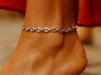 Sterling Silver Rhodium Plated Puffed Mariner Anklet