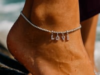 Sterling Silver Rhodium Plated Love Beaded Anklet