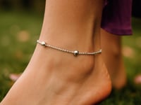 Sterling Silver Rhodium Plated Bead Station Anklet