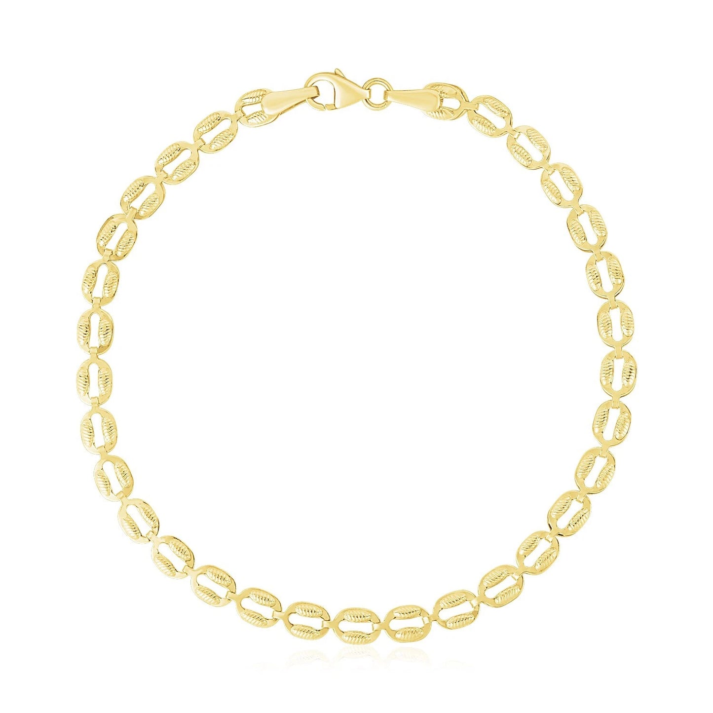 14k Yellow Gold High Polish Textured Puffed Oval Link Chain (3.80 mm)