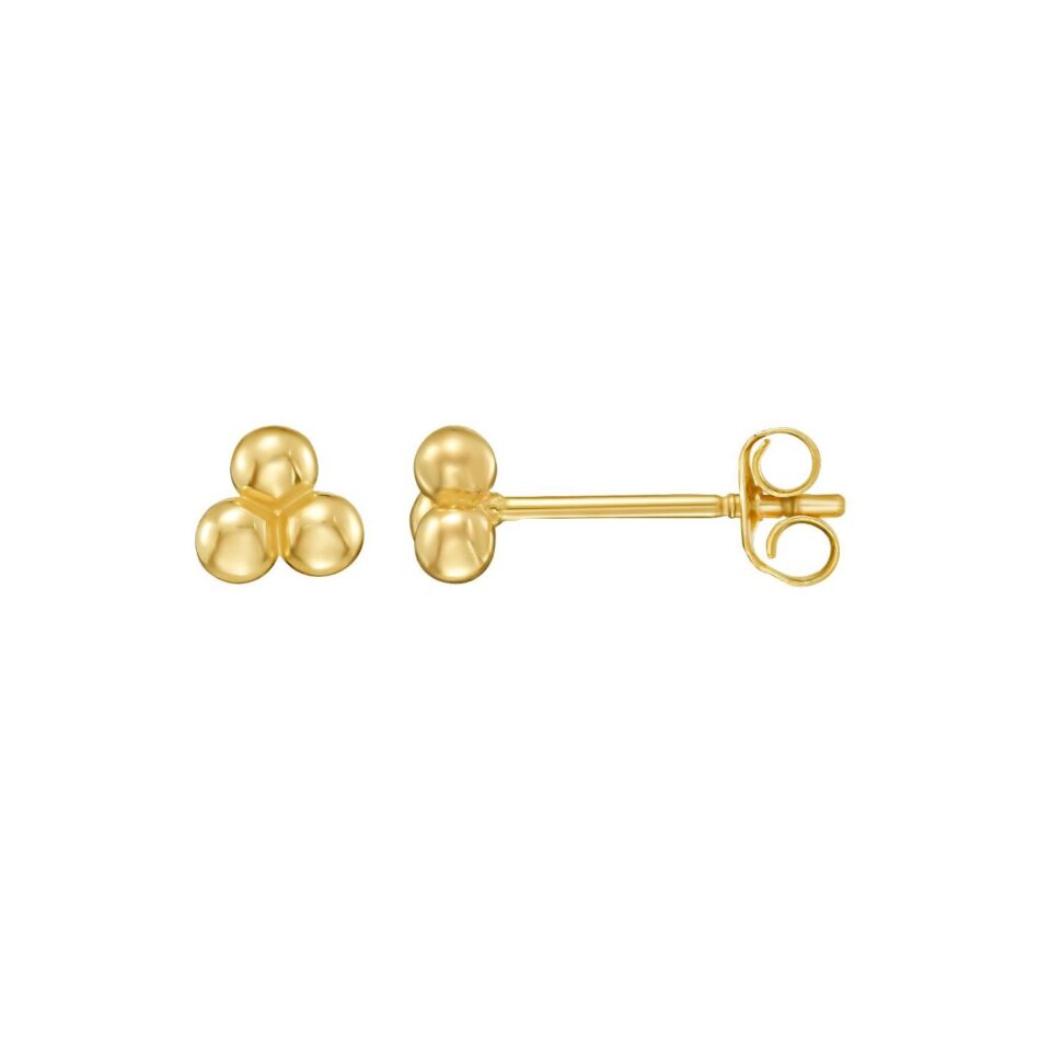 Triple Bead Earrings, 14K Yellow Gold