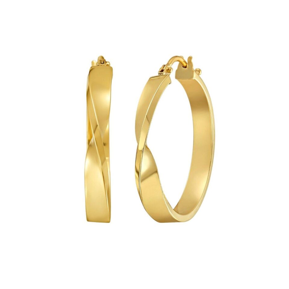 Square Twisted Hoop Earrings, 14K Yellow Gold