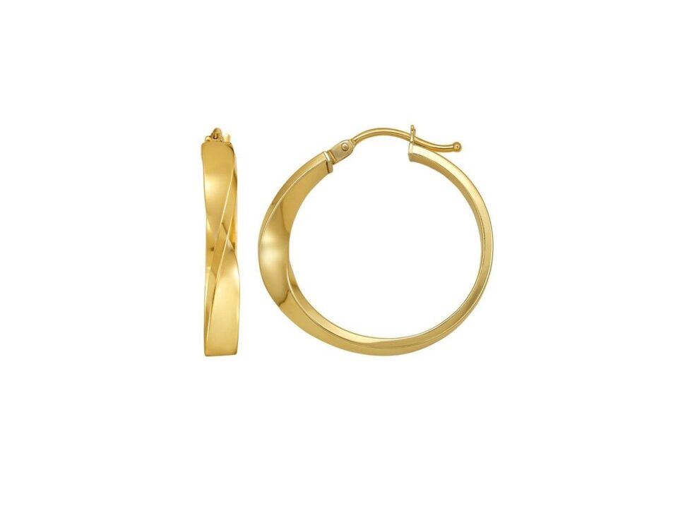 Square twisted hoop earrings in solid 14K yellow gold, view 2