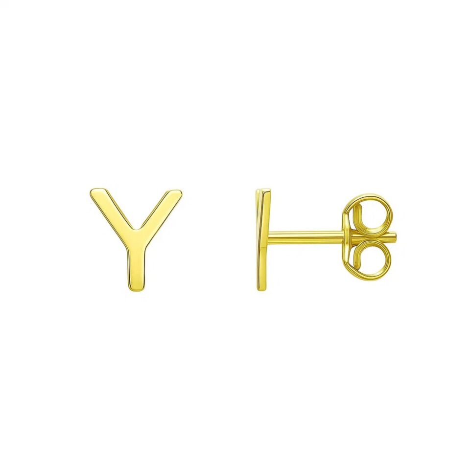 Yours Truly Initial Y Stud Earrings, 14K Yellow Gold