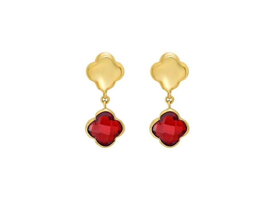 14K Yellow Gold Garnet Clover Gem Earrings - peelerie