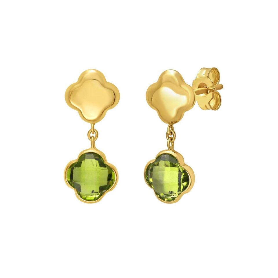 Clover Peridot Earrings, 14K Yellow Gold
