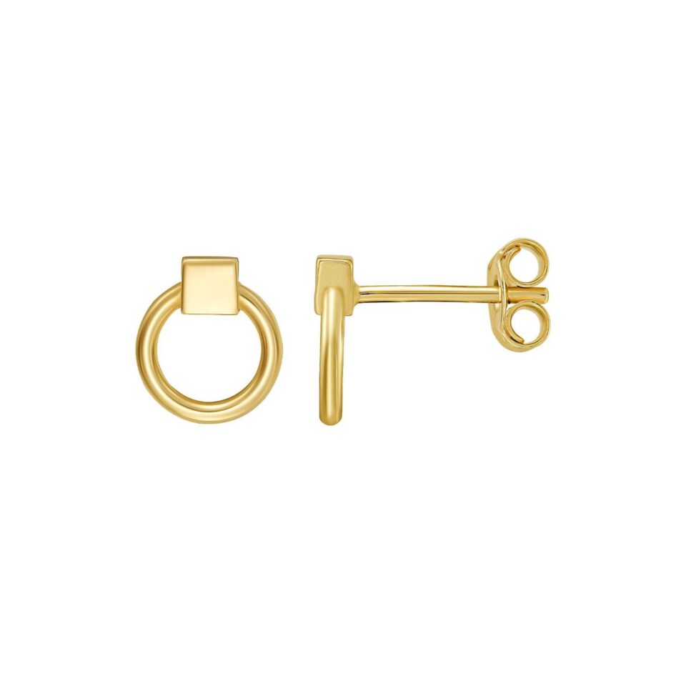 Circle Stud Earrings, 14K Yellow Gold