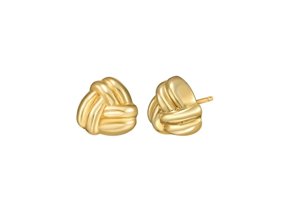 Double knot earrings in solid 14K yellow gold, view 2