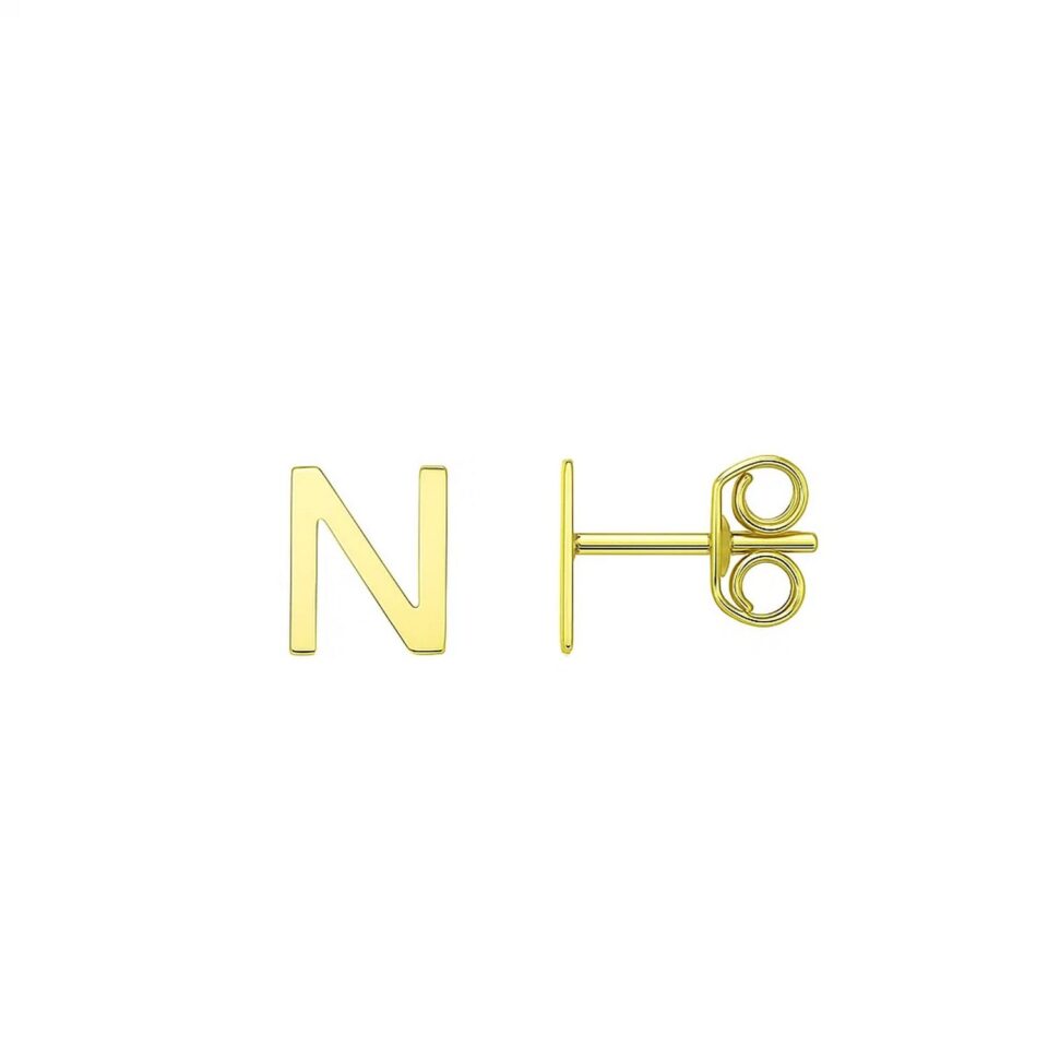 Yours Truly Initial N Stud, 14K Yellow Gold