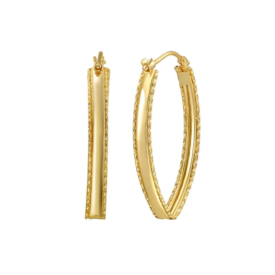 14K Yellow Gold Marquise Hoop Earrings Large