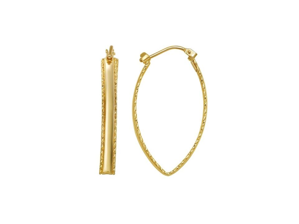 14K Yellow Gold Large Diamond Cut Marquise Hoop Earrings - peelerie