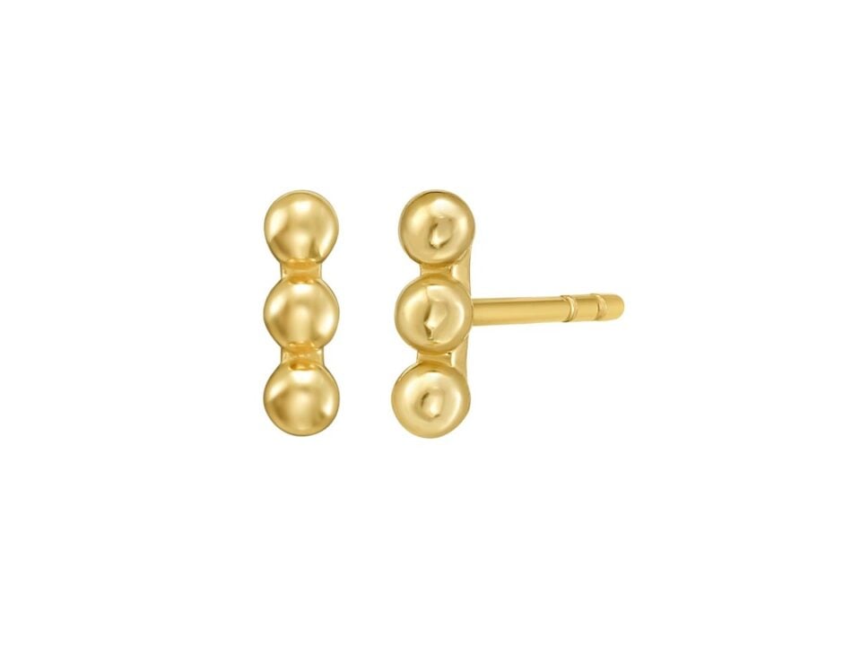 Beaded earrings in solid 14K yellow gold, view 2